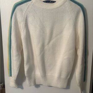 Vintage 80s Women's Crew Neck Sweater with Rainbow Striped Sleeves